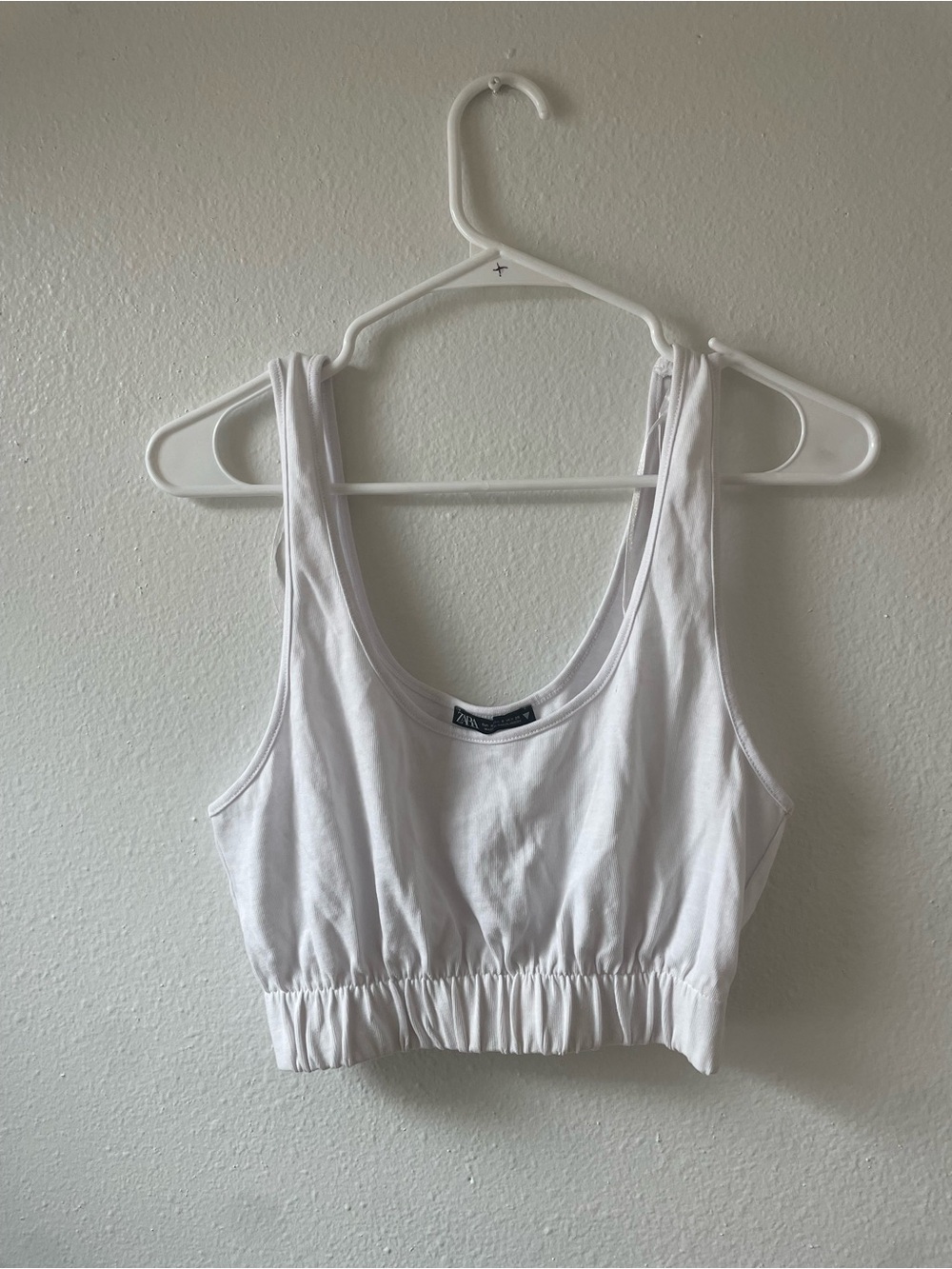 Zara White Cropped Elastic-Hem Tank